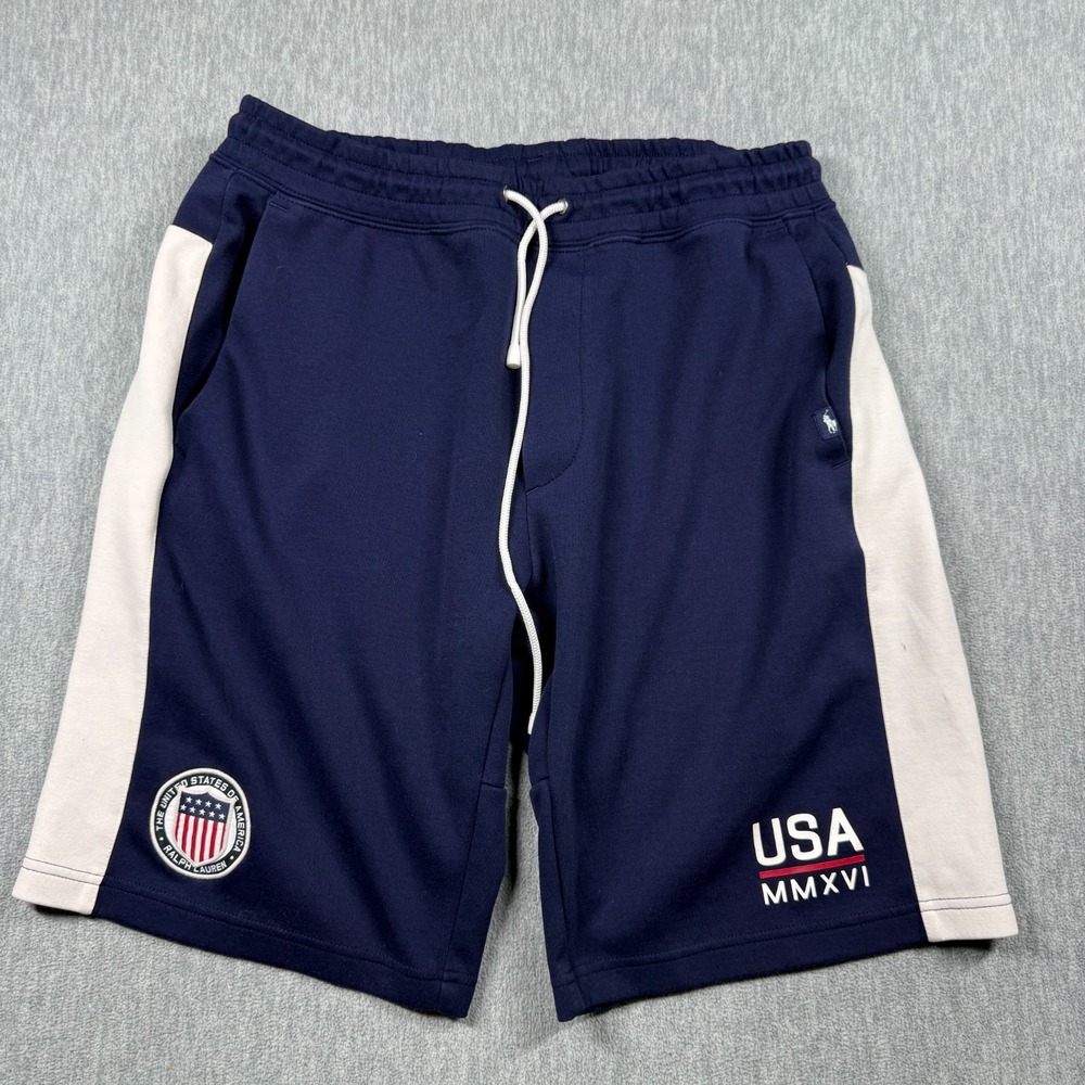 Polo Ralph Lauren Sweat Shorts Mens XL Navy Blue USA MMXVI Olympic Fleece Track
